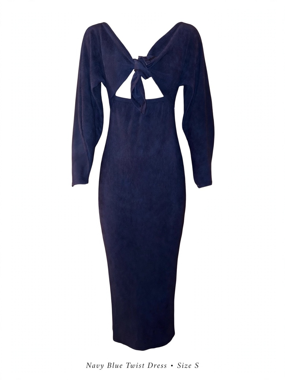 Navy Blue Twist-Front Midi Dress